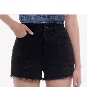 Hot Topic Social Collision® Black Star Patch Denim Shorts